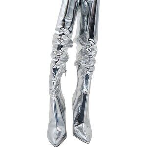 INC Silver Chrome Heeled Boots